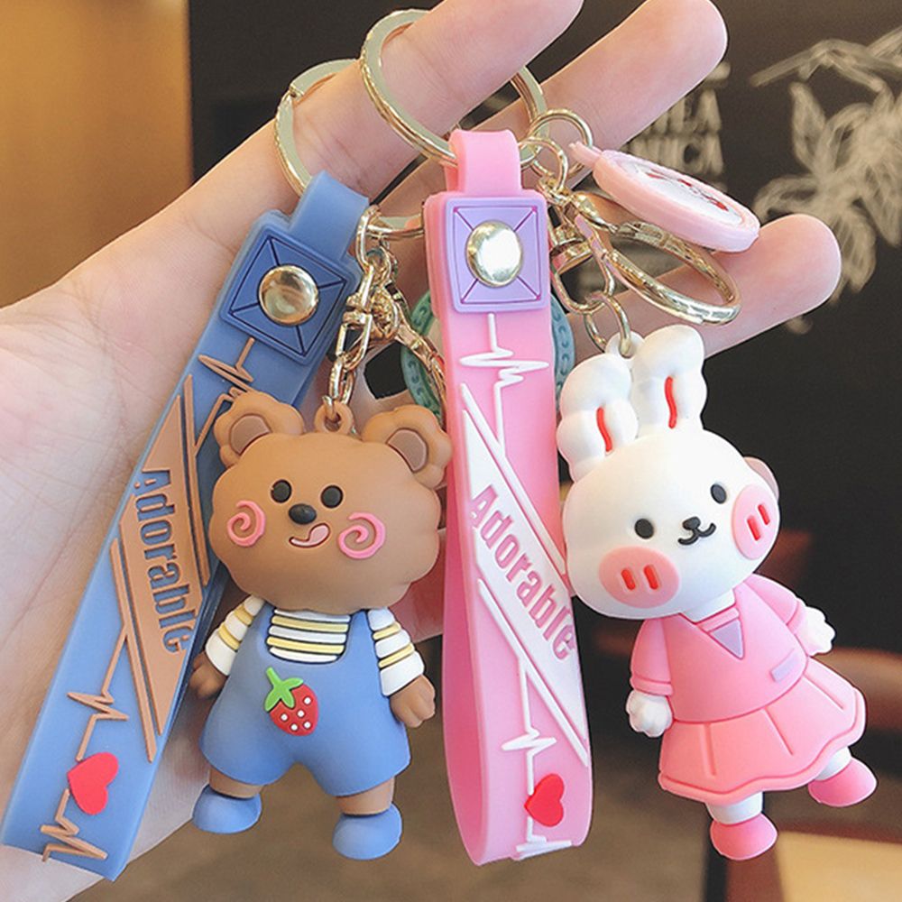CHIHIRO Cute Exquisite Couple Gift Bear Bunny Car Key charms Doll Key Holder Bag Ornaments Blush Animal Keychain Backpack Pendant Wristlet Keychain