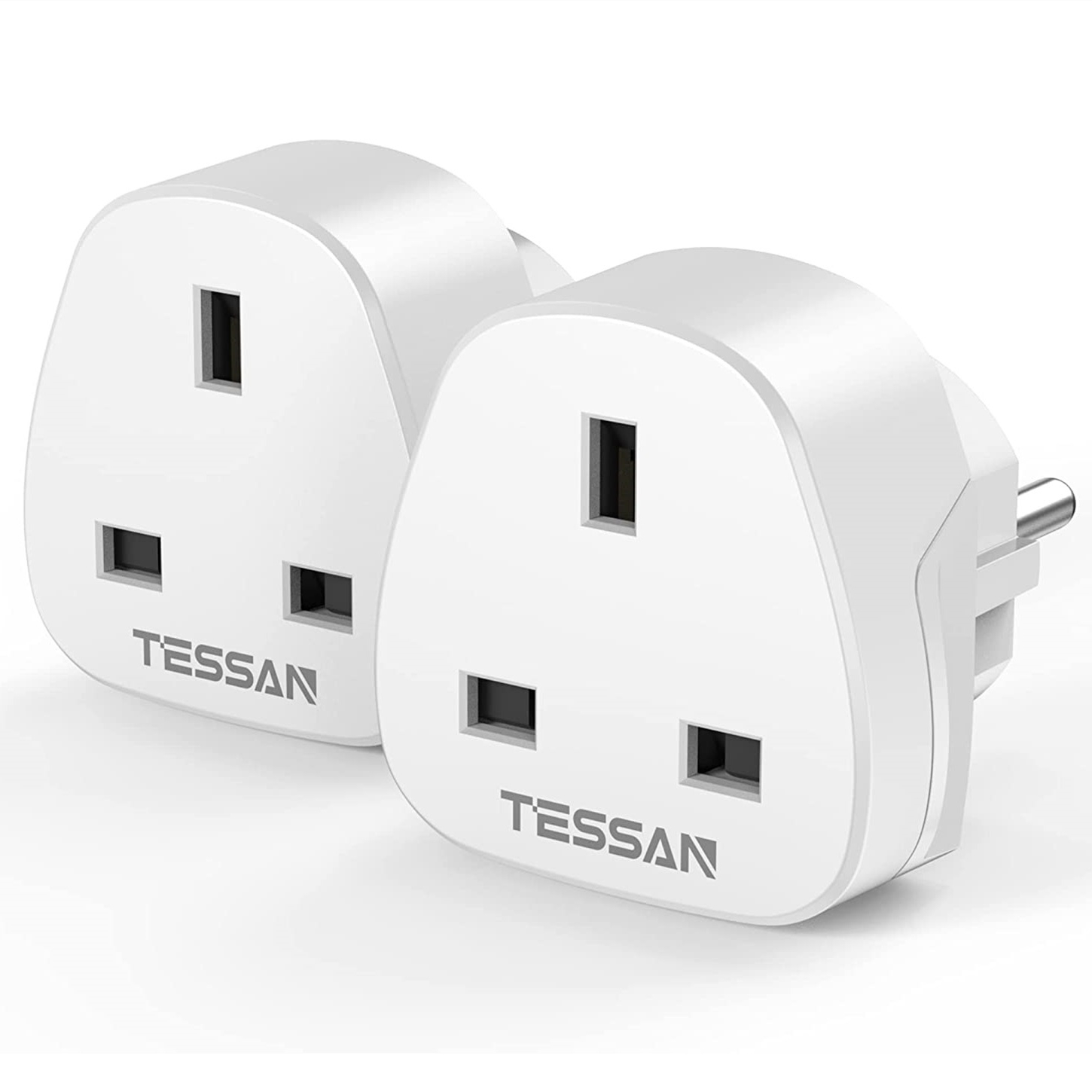 2 Pack Singapore 3 Pins to Europe 2 Pins Adapter Plug UK/Malaysia/HK ,UK to European Plug Adapter, TESSAN Grounded Adapter Plug UK to Europe, Travel Plugs UK to EU, Plug Adapters for Europe Euro for S
