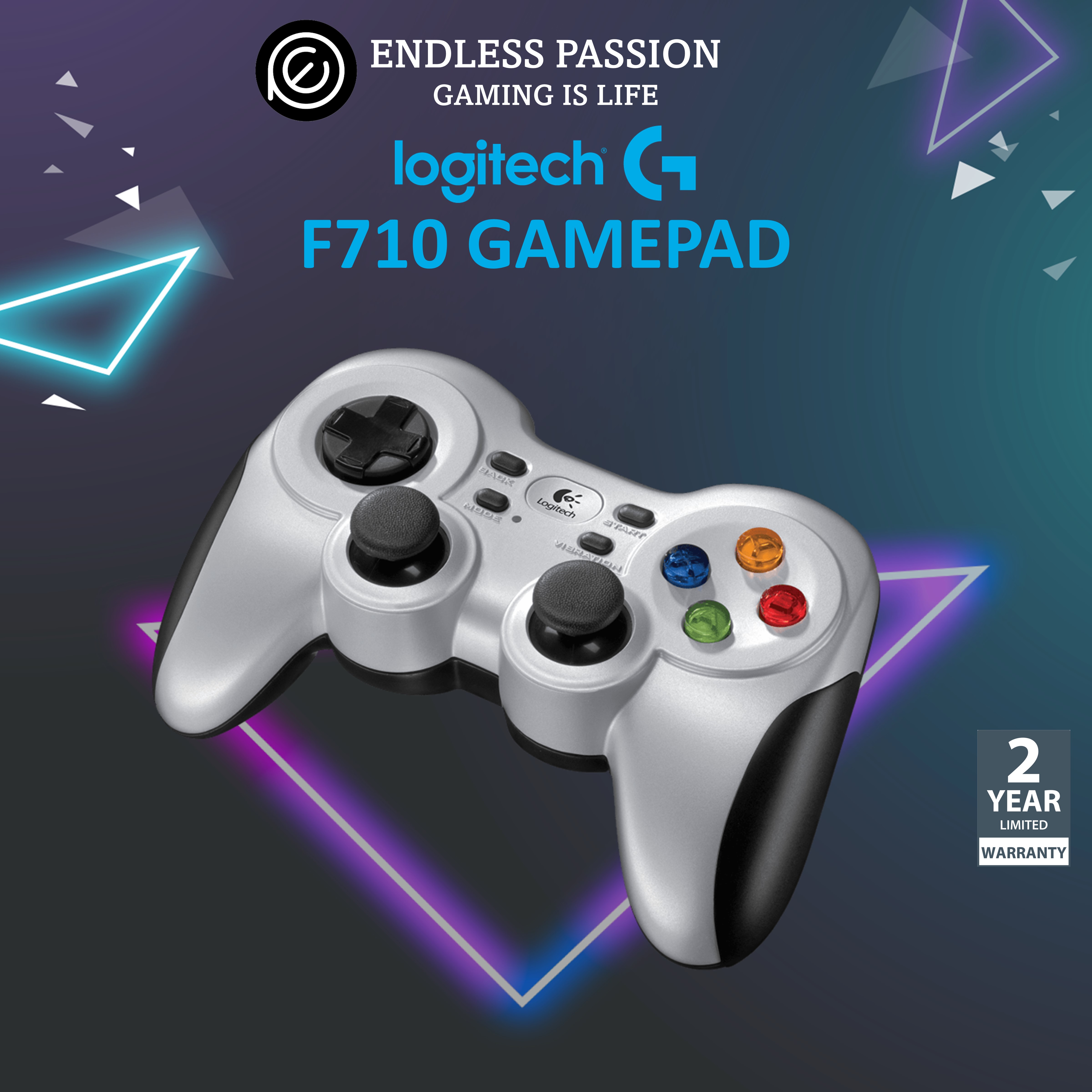 Logitech F710 Wireless Gamepad, 2.4 GHz Wireless with USB Nano-Receiver, Controller Dual Vibration Feedback, 4 Switch D-Pad, PC - Grey/Black