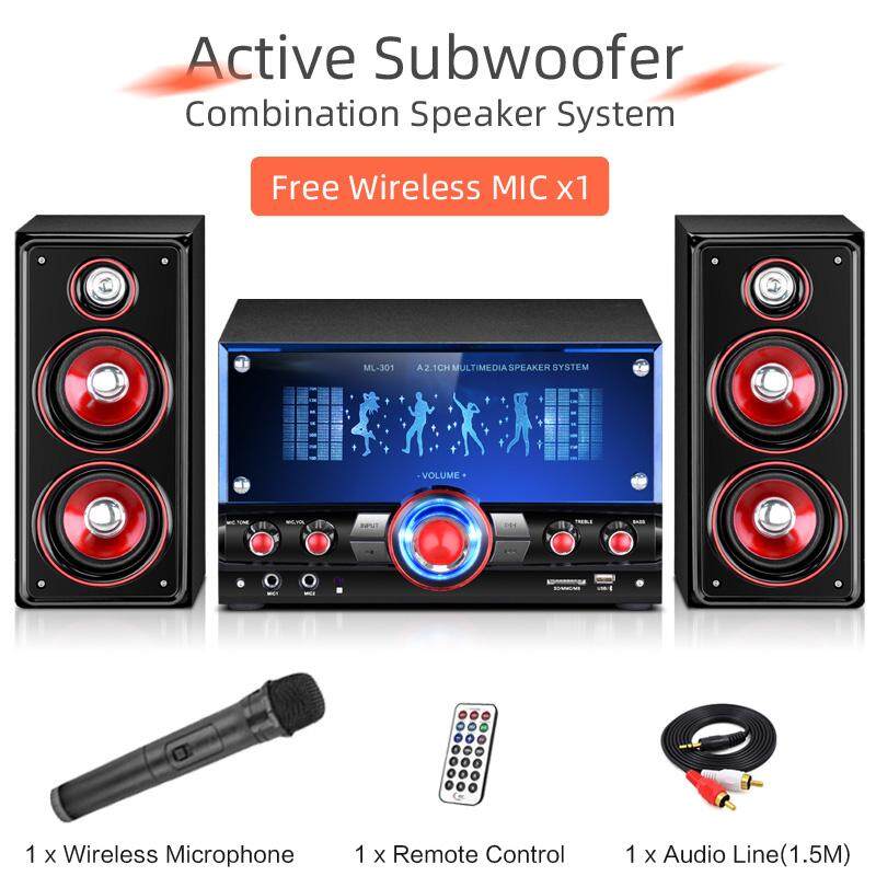 Active Subwoofer Multimedia 2.1 Stereo Sound Computer/TV Speakers System For Gaming/Music/Movies/Microphone singing/Bluetooth/USB
