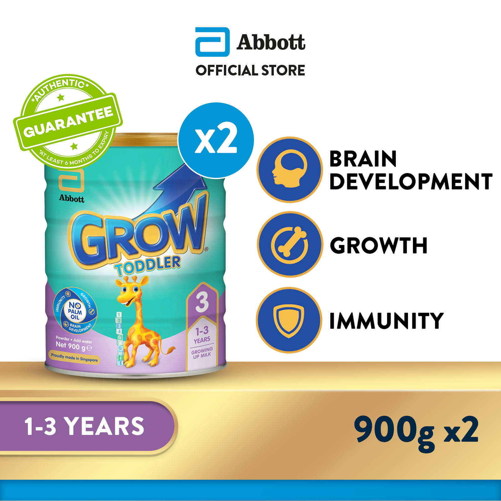 [Bundle of 2] GROW Growing Up Milk for Toddlers - Stage 3 (1 - 3 years) - 900g