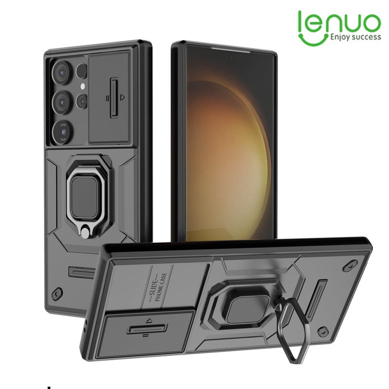 Lenuo Sliding Camera Cover For Samsung Galaxy S25 S24 Ultra S24 FE Phone Case with Magnetic Ring Stand and Shockproof Bumper, Compatible with Samsung Galaxy S24 Plus