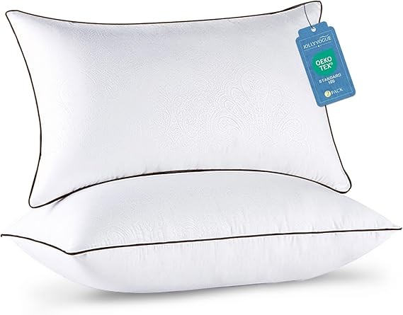 JollyVogue pillows, set of 2, large, perfect for sleeping, soft and supportive pillows with down alternative filling for side and back sleepers, hotel collection