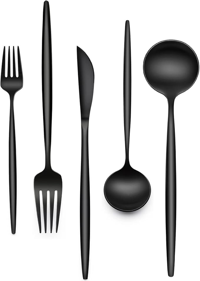 30-piece black silverware set, 6-piece set, food grade stainless steel cutlery set, home office restaurant hotel cutlery set